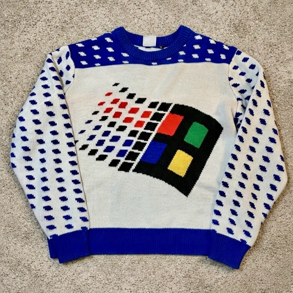Microsoft Windows 95 Logo Knit Ugly Sweater Colorful Retro RARE COLLECTIBLE